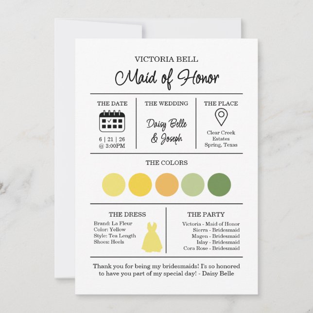 Tarjeta de información para damas de honor La Dolc (Anverso)