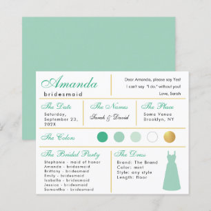 Tarjeta de información para damas de honor verde m