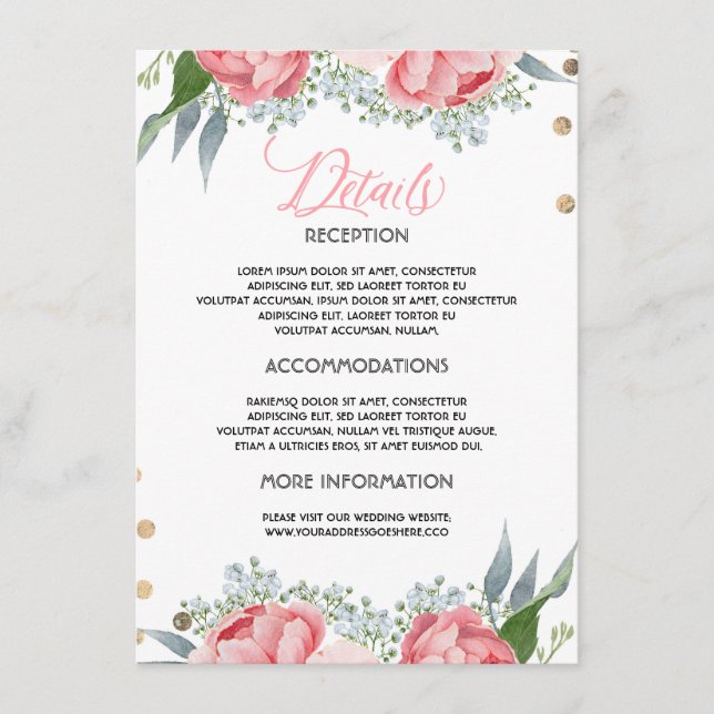 Tarjeta de información para invitados de boda flor (Anverso)
