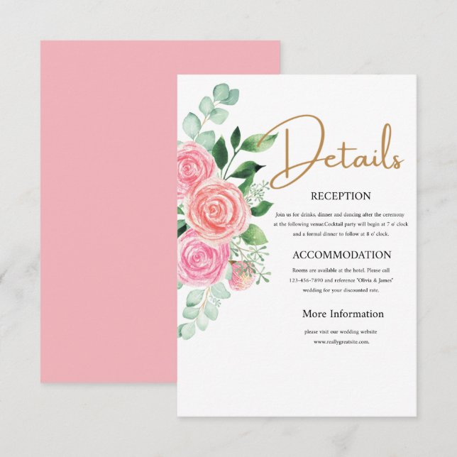 Tarjeta de información para rosas y Bodas de Eucal (Anverso / Reverso)