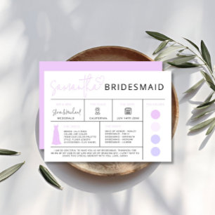 Tarjeta de información Purple Bridesmaid, guía de 