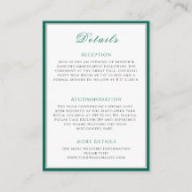 Tarjeta de información simple de Boda verde de esm