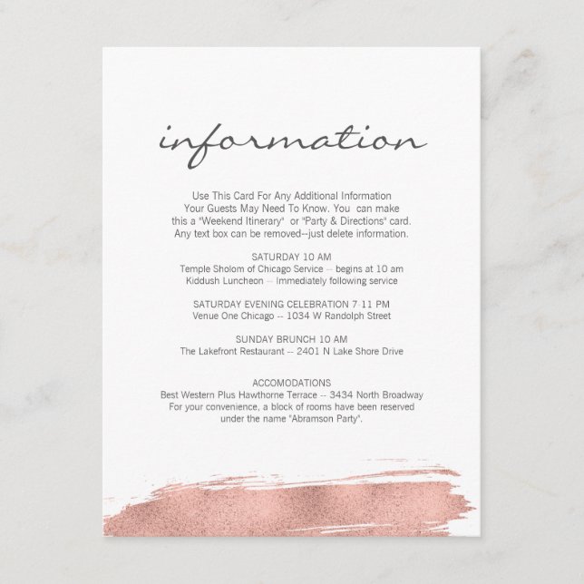 Tarjeta de información sobre Bat Mitzvah de Bocada (Anverso)