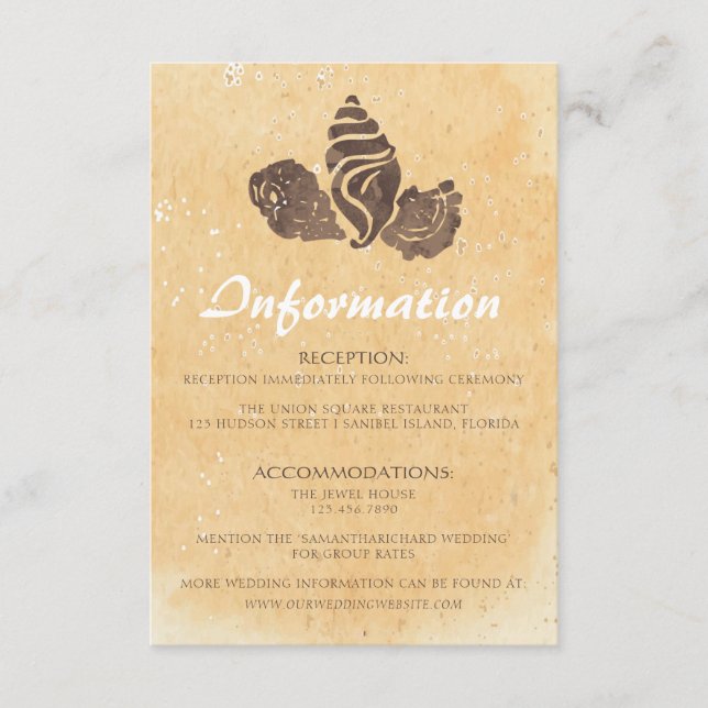 Tarjeta de información sobre bodas de arena y casc (Anverso)