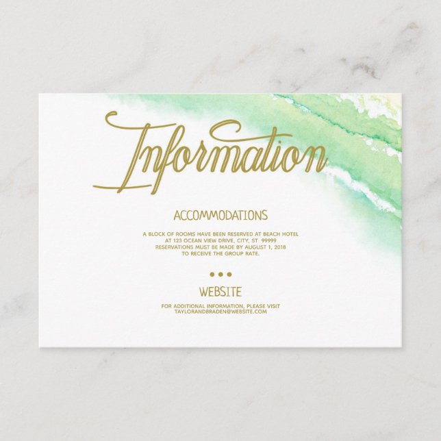 Tarjeta de información sobre bodas de destino trop (Anverso)