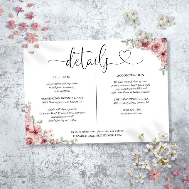 Tarjeta de información sobre rosas Floral Heart Sc (Roses Floral Heart Script Details Information Card)