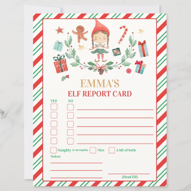 Tarjeta de informe Elf Personalizada Tarjeta de va (Anverso)