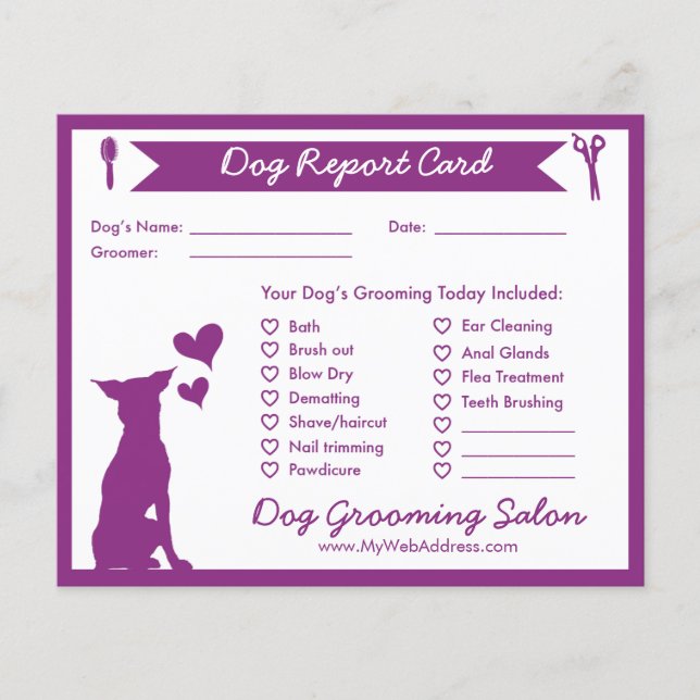 Tarjeta de informe Purple Banner Silhouette Dog Gr (Anverso)