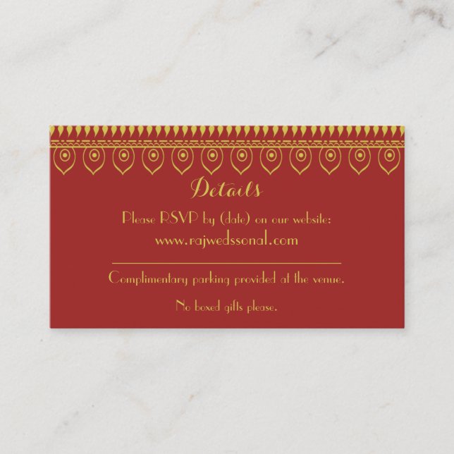 Tarjeta de inscripción con detalles de Boda hindú  (Anverso)