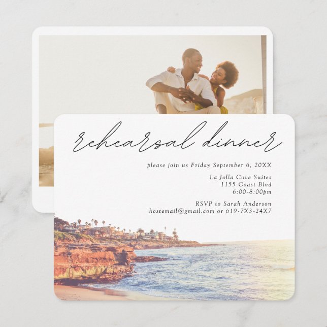 Tarjeta de inscripción de Boda de la cena de ensay (Anverso / Reverso)