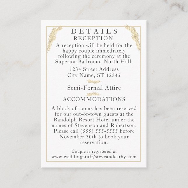 Tarjeta de inscripción de detalles de la boda de i (Anverso)