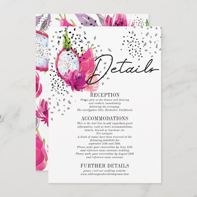 Tarjeta de inscripción de detalles del Boda de Pit (Anverso / Reverso)