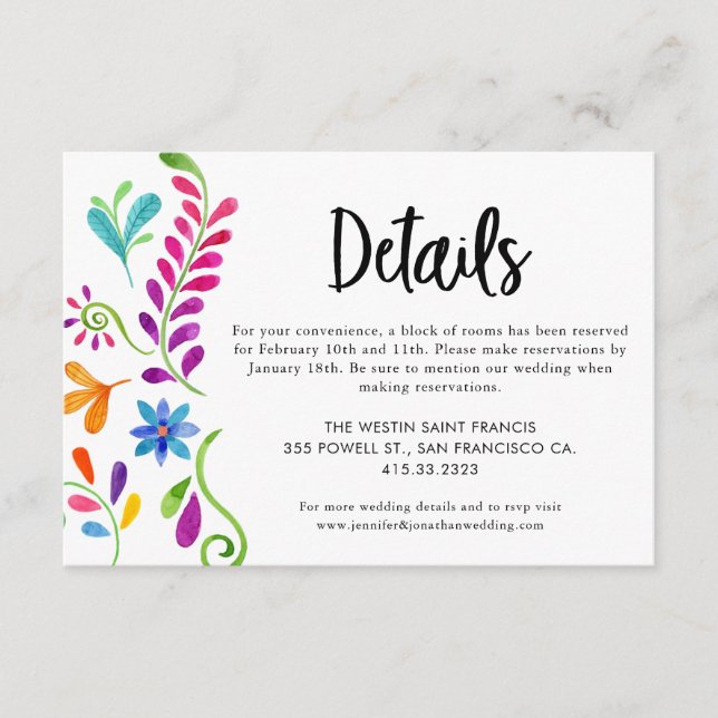 Tarjeta de inscripción de detalles del Boda Fiesta (Anverso)