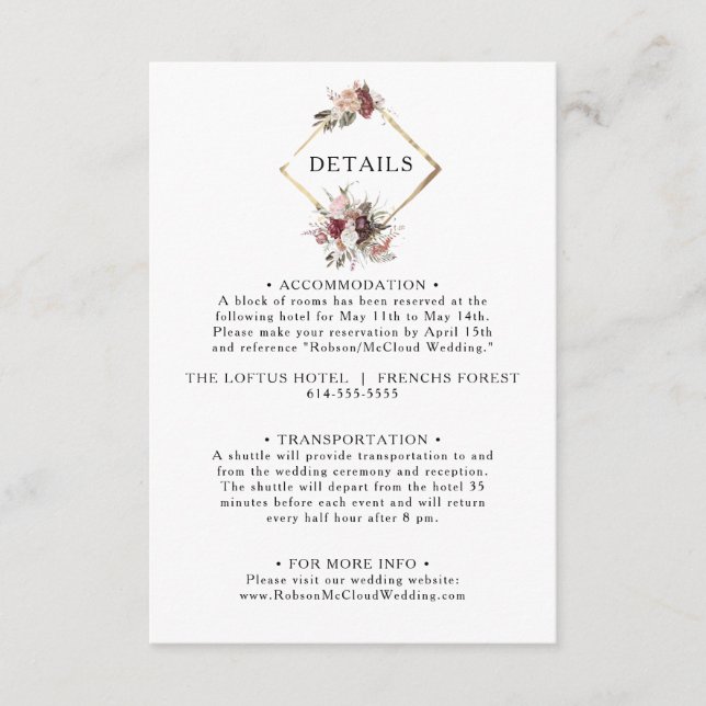 Tarjeta de inscripción de detalles florales de Bur (Anverso)