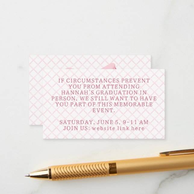 Tarjeta de inscripción de graduación Coquette Pink (Anverso/Reverso In Situ)