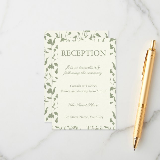 Tarjeta de inscripción de recepción de boda floral (Anverso/Reverso In Situ)