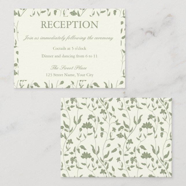 Tarjeta de inscripción de recepción de boda floral (Anverso / Reverso)