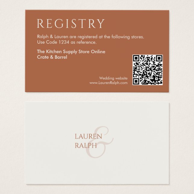 Tarjeta de inscripción de registro QR Ochre & Ivor (Anverso y reverso)