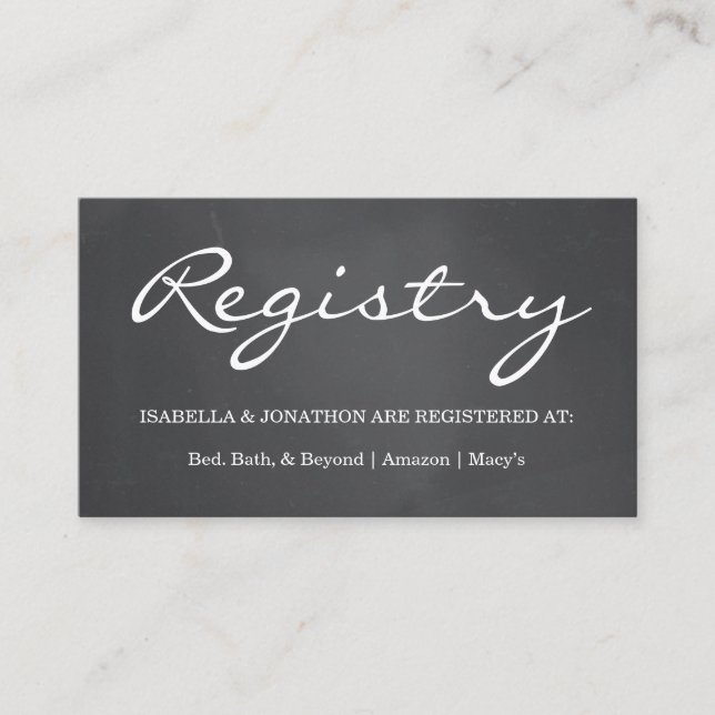 Tarjeta de inscripción del Registro de Regalos de  (Anverso)