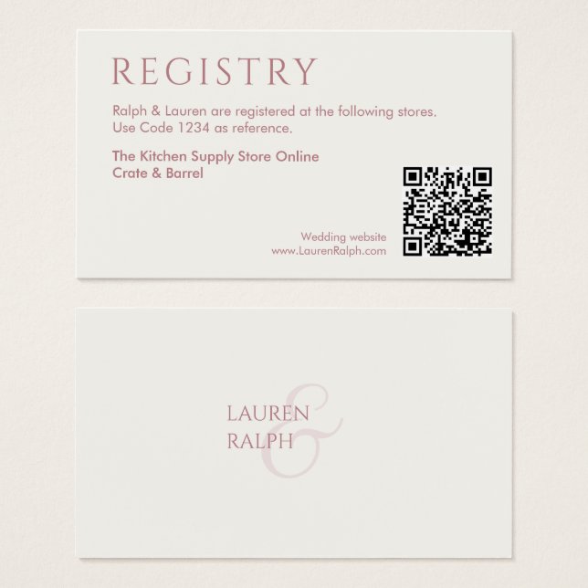 Tarjeta de inscripción del Registro de Regalos QR  (Anverso y reverso)
