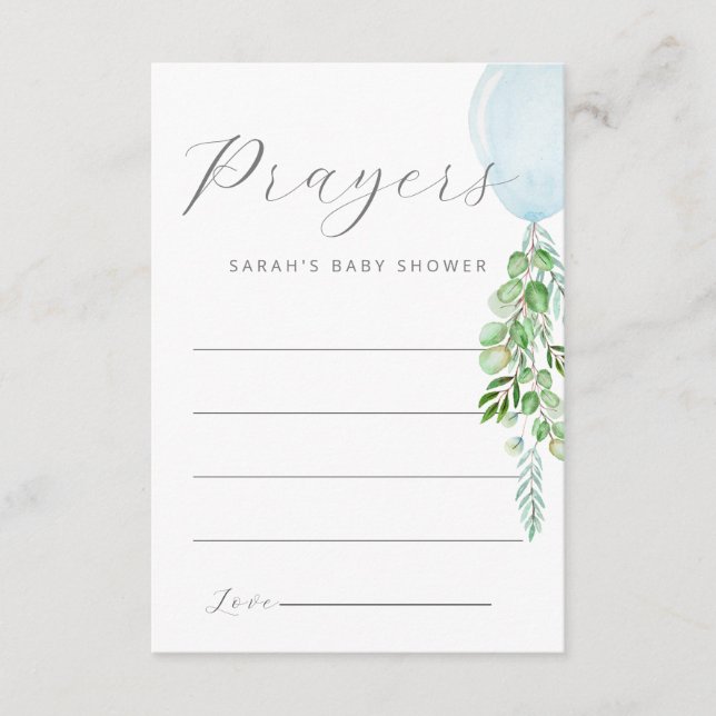 Tarjeta de inscripción para bebés con globos azule (Anverso)