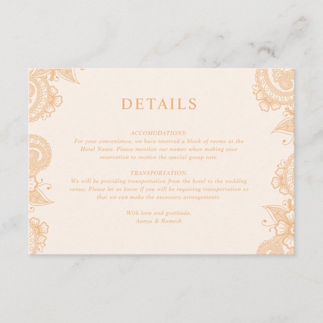 Tarjeta de inscripción para Boda Mehndi Henna (Anverso)