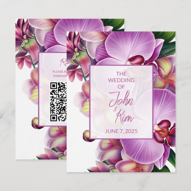 Tarjeta de inscripción para Bodas de orquídeas flo (Anverso / Reverso)