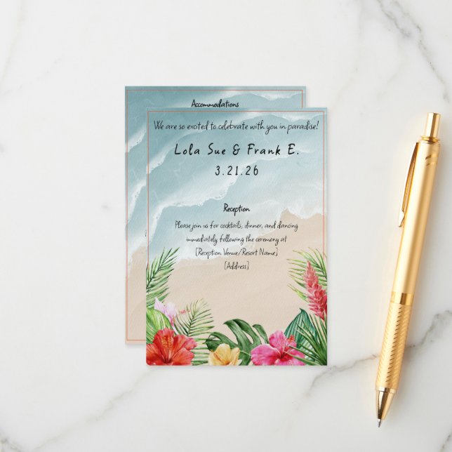 Tarjeta de inscripción para Bodas Paradise Blooms (Anverso/Reverso In Situ)