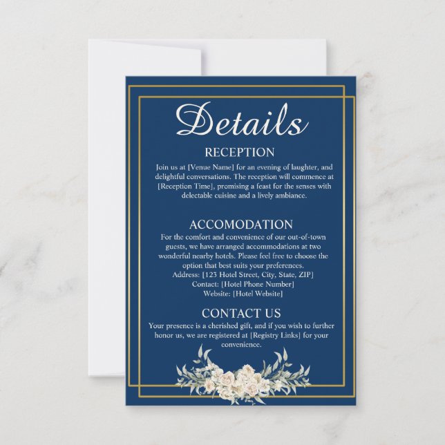 Tarjeta de inscripción para detalles de Boda azul  (Anverso)