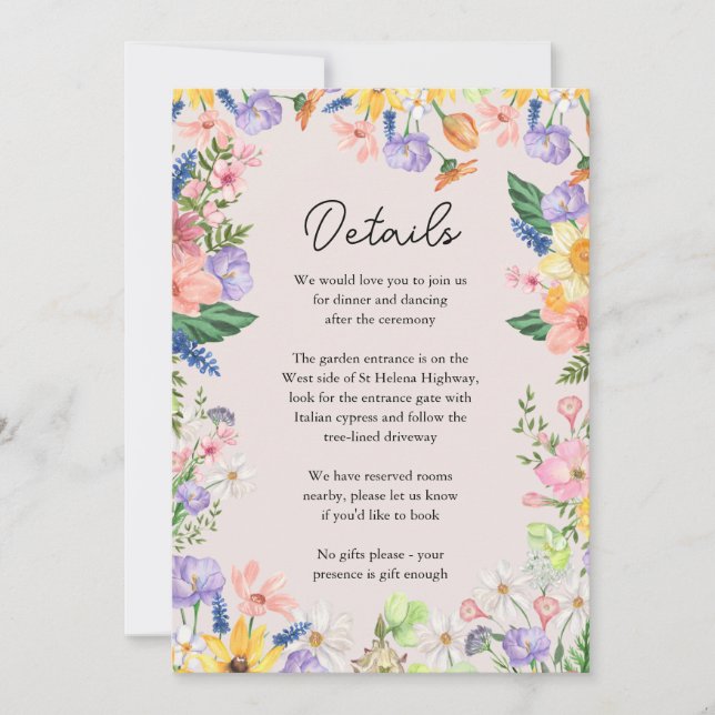 Tarjeta de inscripción para detalles de la boda de (Anverso)