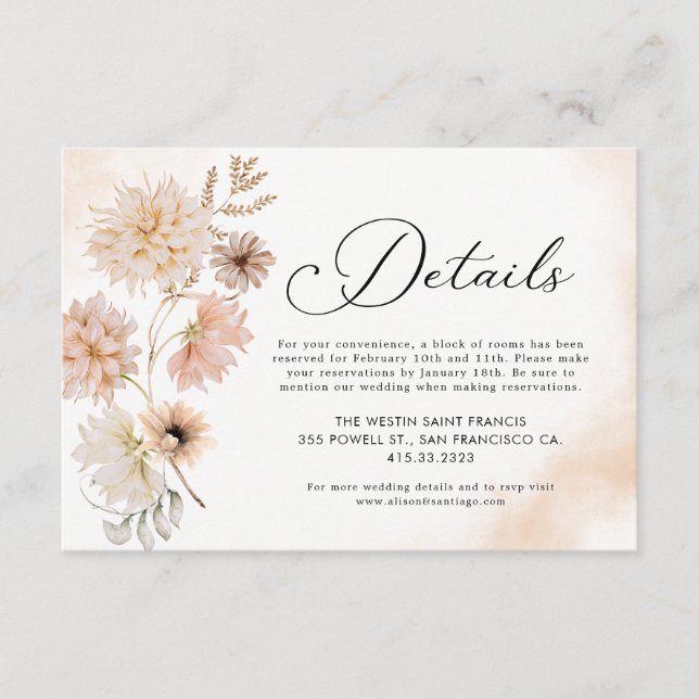 Tarjeta de inscripción para detalles del Boda botá (Anverso)