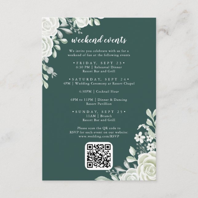 Tarjeta de inscripción para eventos de fin de sema (Anverso)