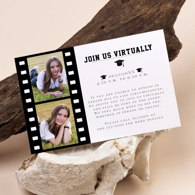 Tarjeta de inscripción para graduación de Collage  (White Filmstrip Photo Collage Graduation Enclosure Card)