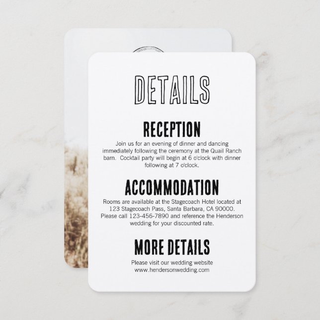 Tarjeta de inscripción para la invitación a la bod (Anverso / Reverso)