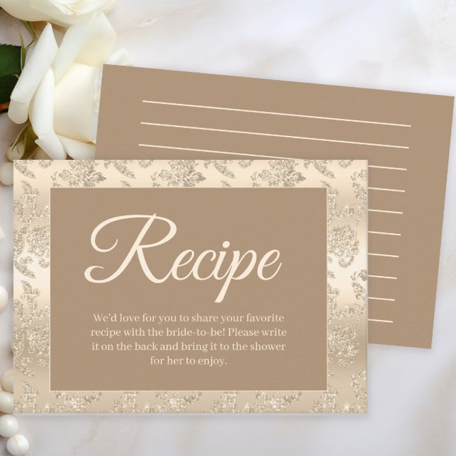 Tarjeta de inscripción para la receta de la ducha  (Elegant gold and brown bridal shower recipe enclosure card. )