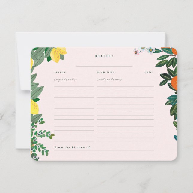 Tarjeta de inscripción para la receta de la ducha  (Anverso)