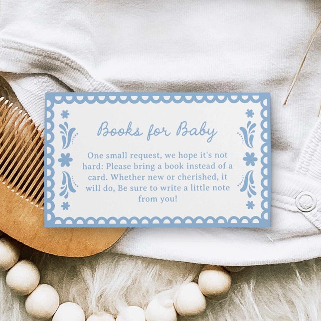 Tarjeta de inscripción para la solicitud del libro (Blue Papel Picado Baby Shower books for baby card)