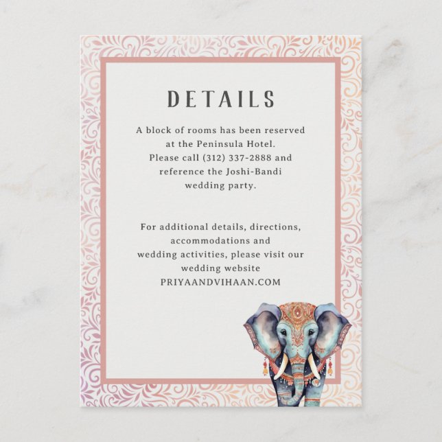 Tarjeta de inscripción para los detalles del Boda  (Anverso)
