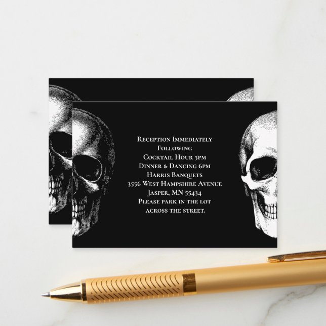 Tarjeta de inscripción Skull Gothic Halloween Boda (Anverso/Reverso In Situ)