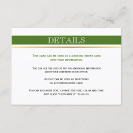 Tarjeta de inserción boda de rayas verdes y blanca