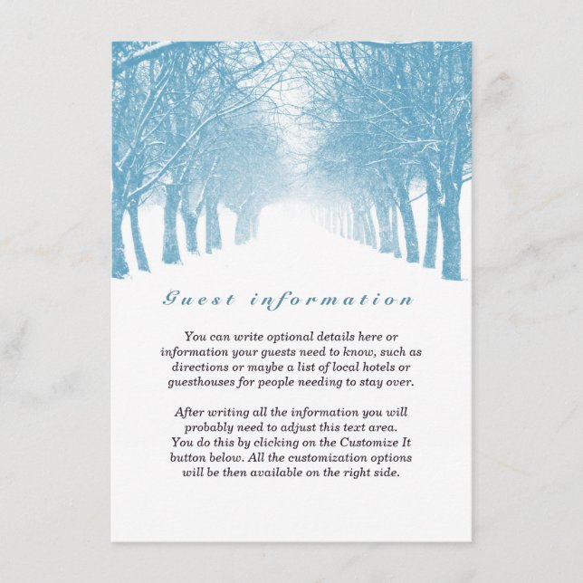 Tarjeta de inserción Boda de Winter Trees Avenue (Anverso)