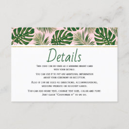 Tarjeta de inserción boda rosa de hojas tropicales