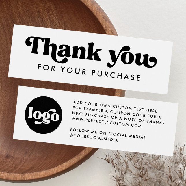 Tarjeta de inserción de agradecimiento de logotipo (Retro boho logo white thank you insert card)