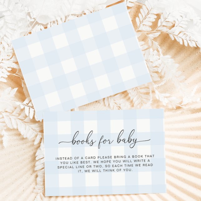 Tarjeta de inserción de Blue Gingham Books (Books for baby enclose card blue gingham check)