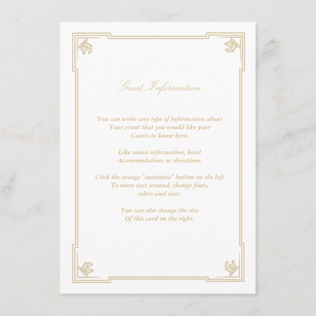 Tarjeta de inserción de Boda Art Deco (Anverso)