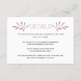 Tarjeta de inserción de boda con hojas de brillo e