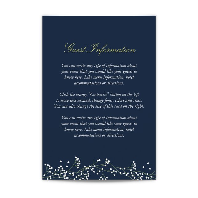 Tarjeta de inserción de Boda de aliento del bebé d (Sweet Baby's Breath Enclosure Card in Navy Blue)