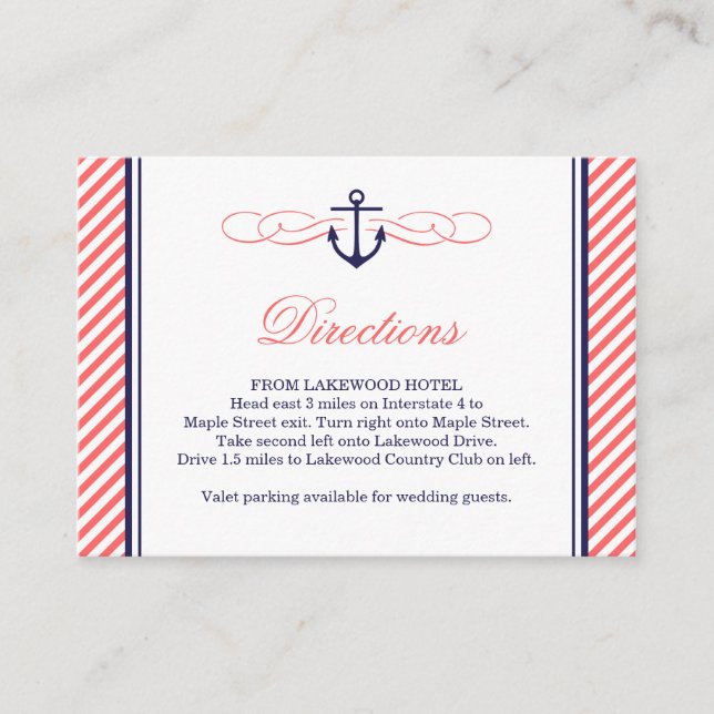 Tarjeta de inserción de Boda de anclaje náutico de (Anverso)