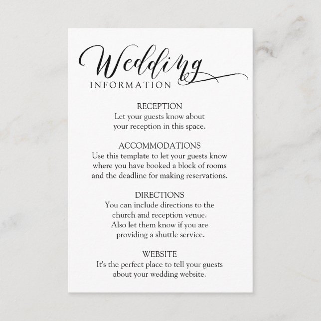 Tarjeta de inserción de boda de caligrafía clásica (Anverso)