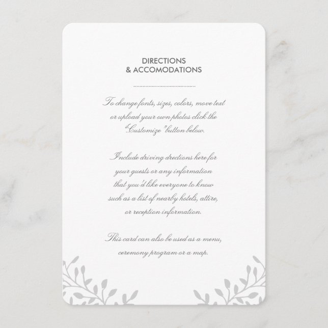 Tarjeta de inserción de boda de jardín secreto (Anverso)